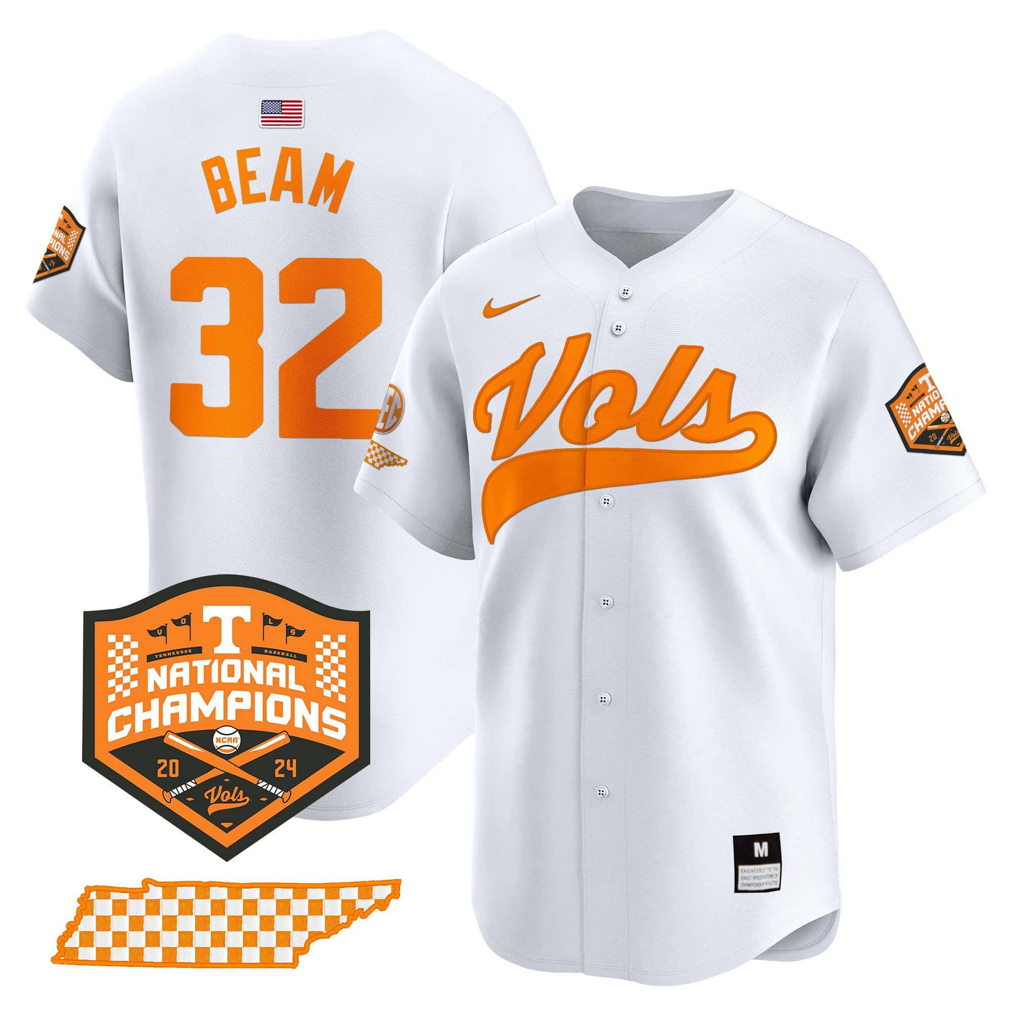 Men Tennessee Volunteers #32 Beam White 2024 Nike Champions Vapor Premier Limited NCAA Jersey->ncaa teams->NCAA Jersey